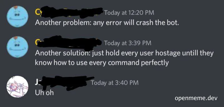 chatbot error solution meme