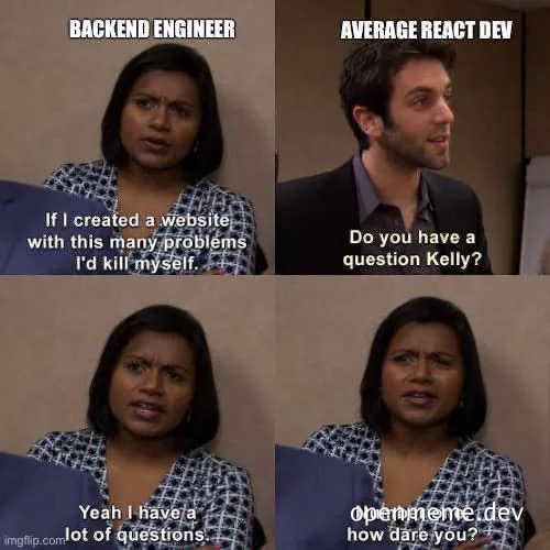 meme image of backend engineer and average react dev