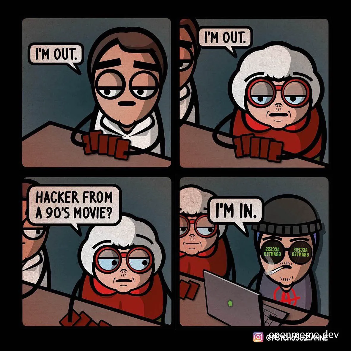 Cartoon comic strip of people trying to access a computer system