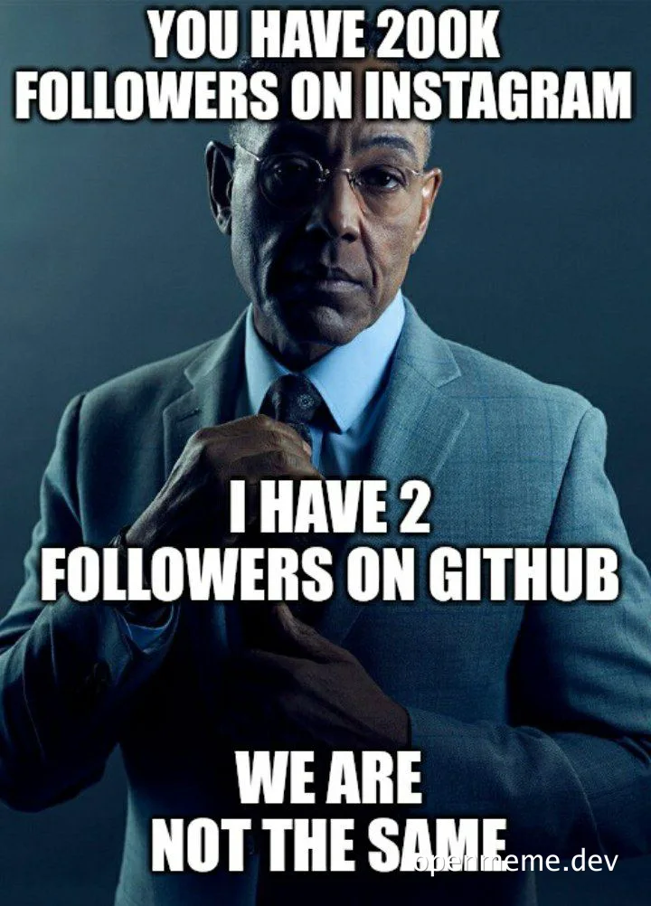 man in suit with text about github and instagram followers
