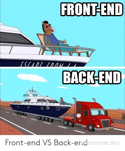 BoJack Horseman meme comparing front-end and back-end development