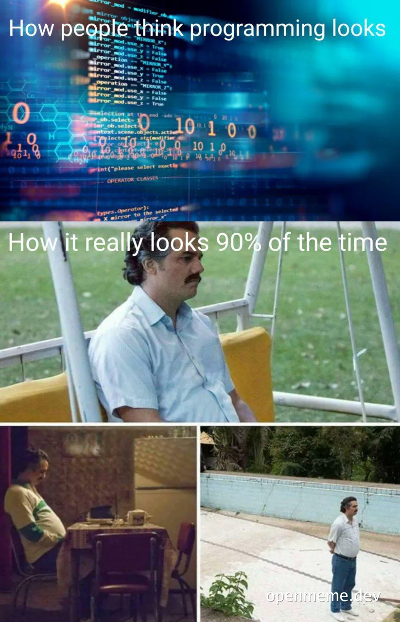 meme about programming reality vs expectation