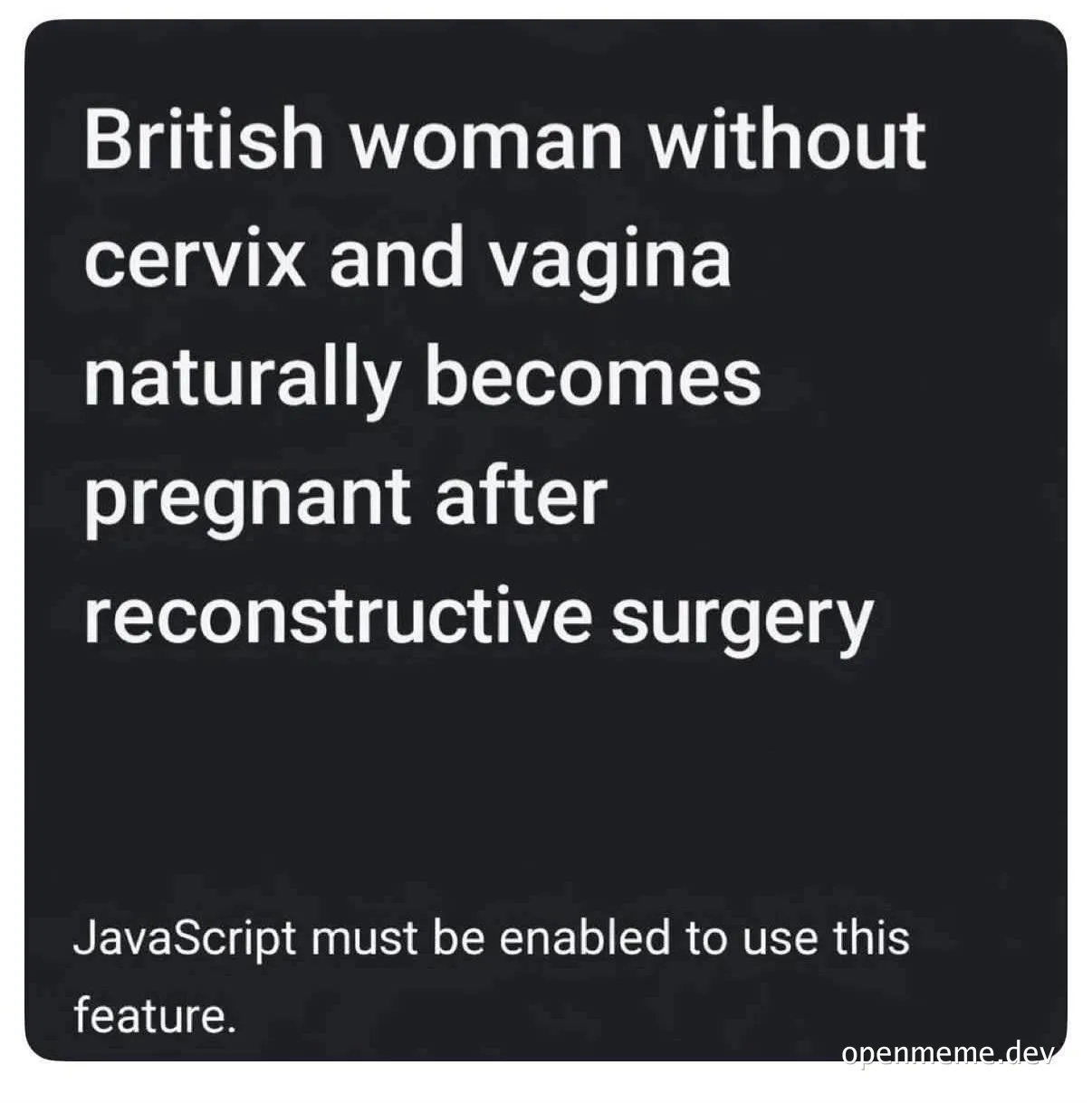 a black square with white text about a British woman becoming pregnant