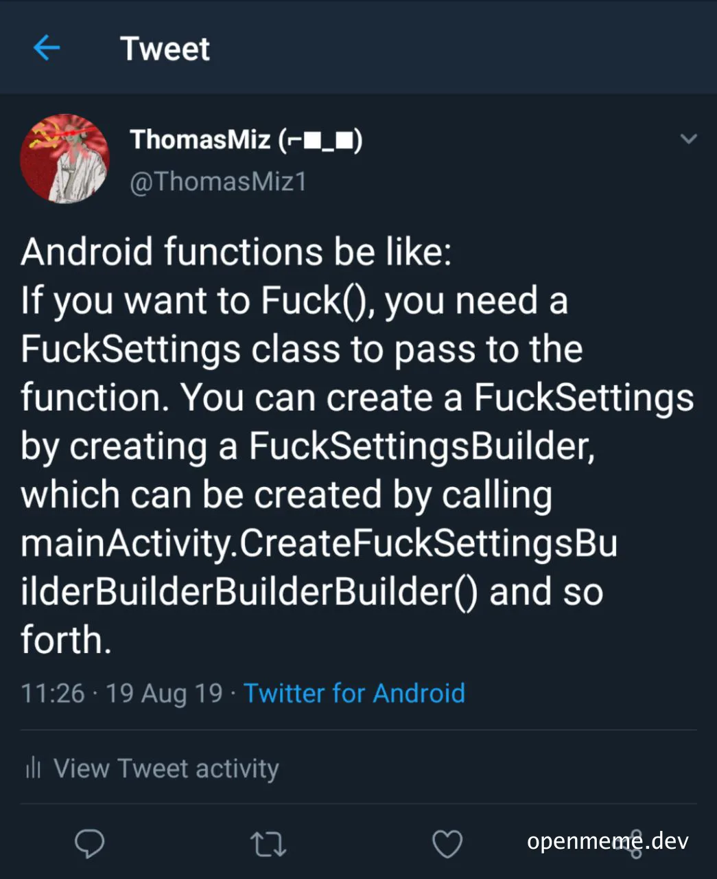 Android functions meme about fucksettings class