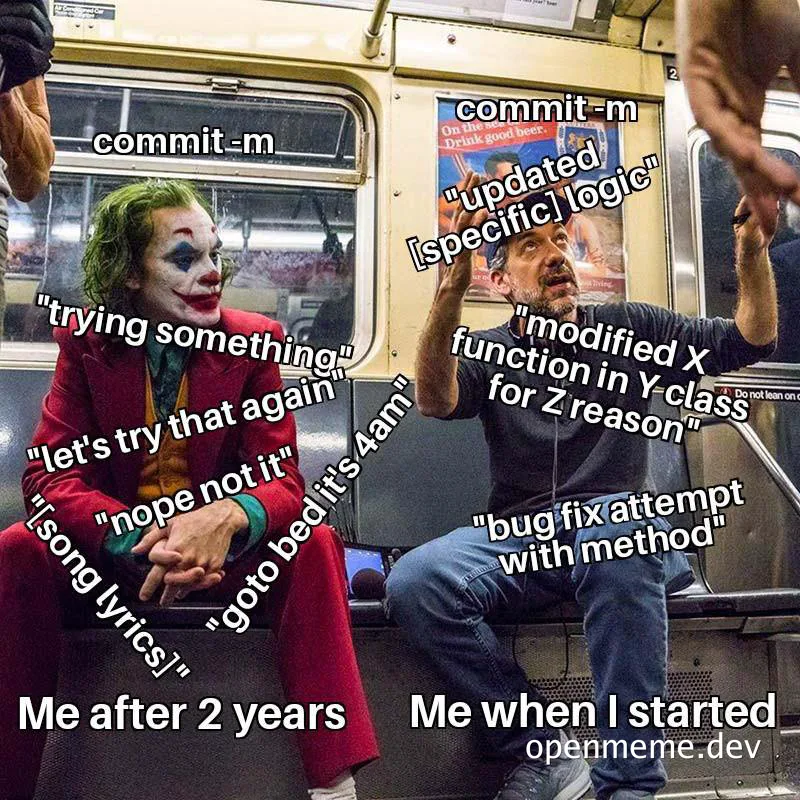 Joker and man on subway comparing coding experiences