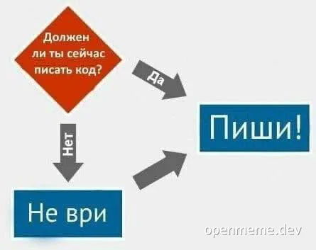 A flowchart meme in Russian about writing code