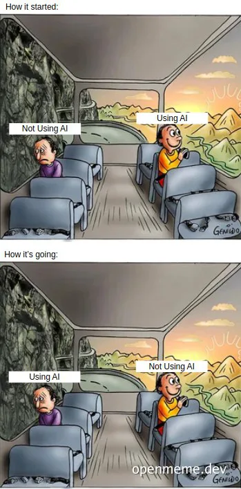 Cartoon meme comparing using AI and not using AI