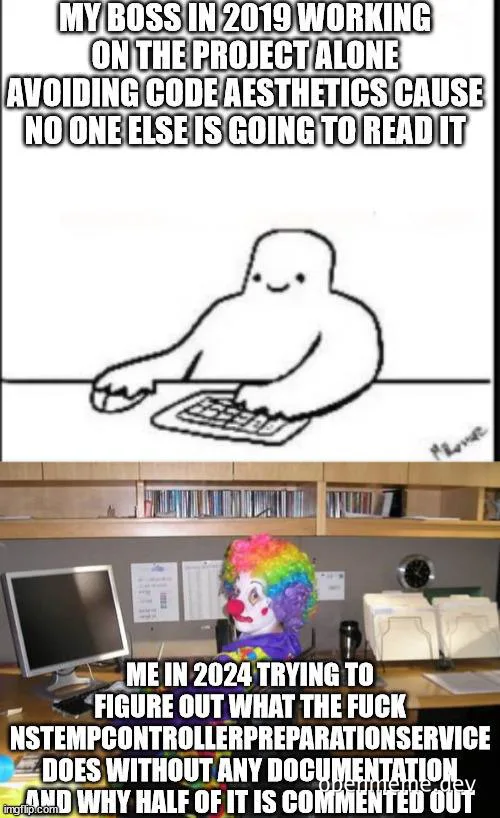 meme about developer struggling with undocumented code