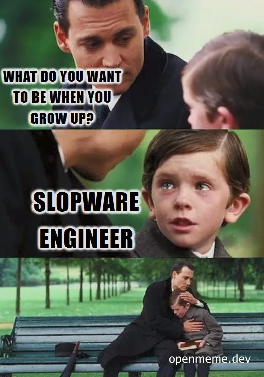The Godfather meme showing a father comforting his son who says he wants to be a slopware engineer.