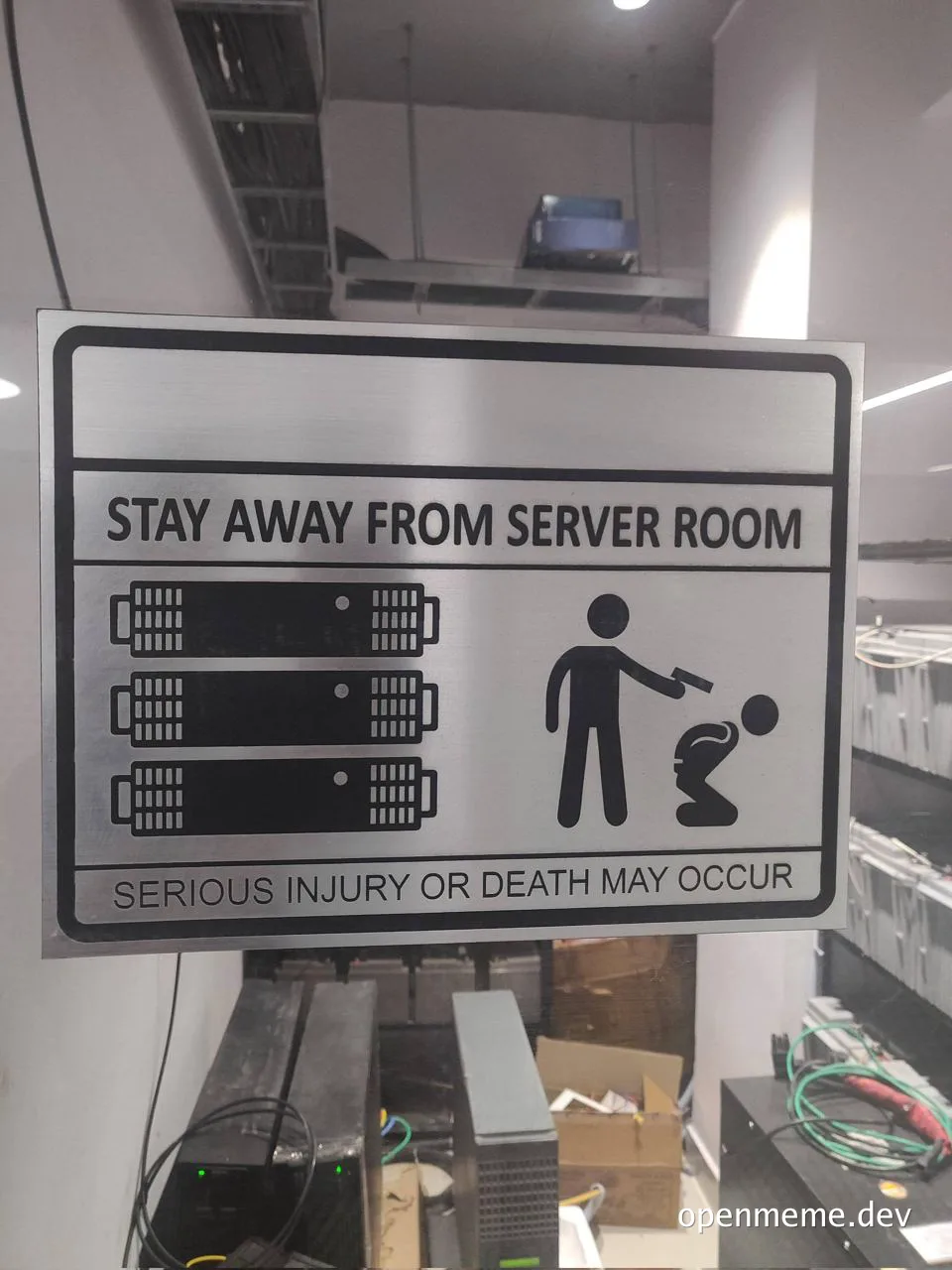humorous server room warning sign