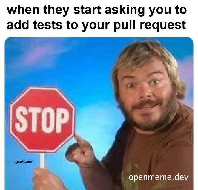 a man holding a stop sign with a smug expression