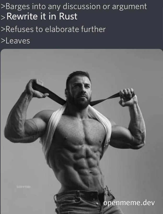 muscular man holding a belt behind his head with a confident expression, symbolizing a strong and authoritative approach to coding discussions
