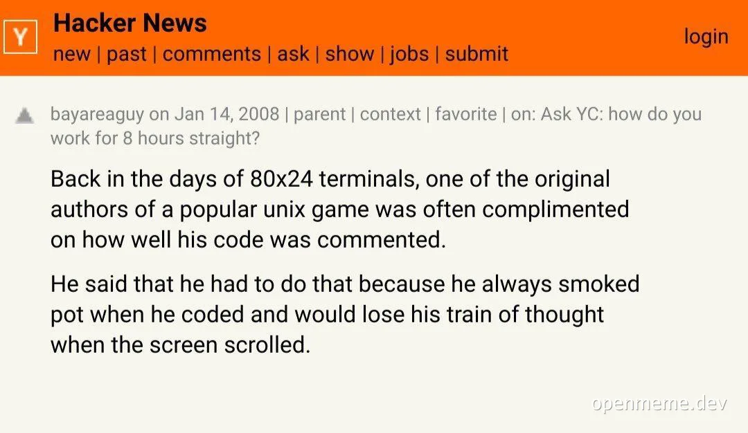 a hacker news post about coding and smoking pot