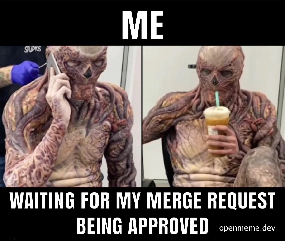 horror character waiting for merge request approval
