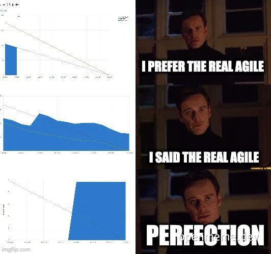 Agile software development meme with three graphs and a still from a movie