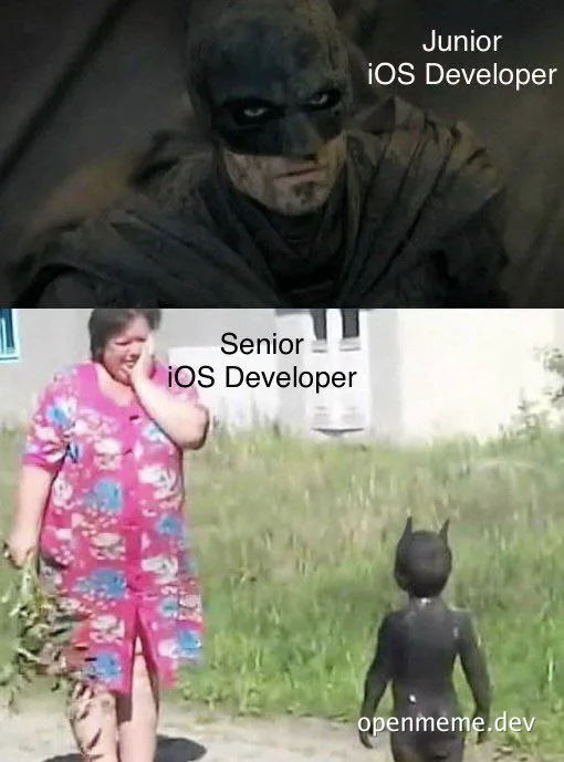 Batman meme comparing junior and senior iOS developers