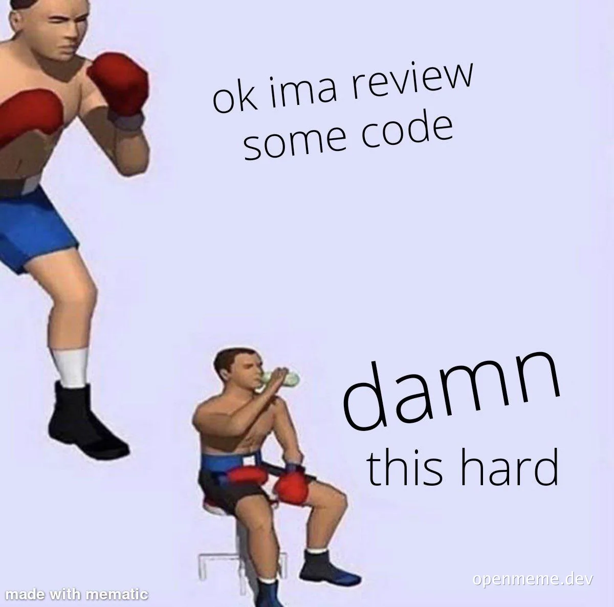 Boxing meme about struggling with code review