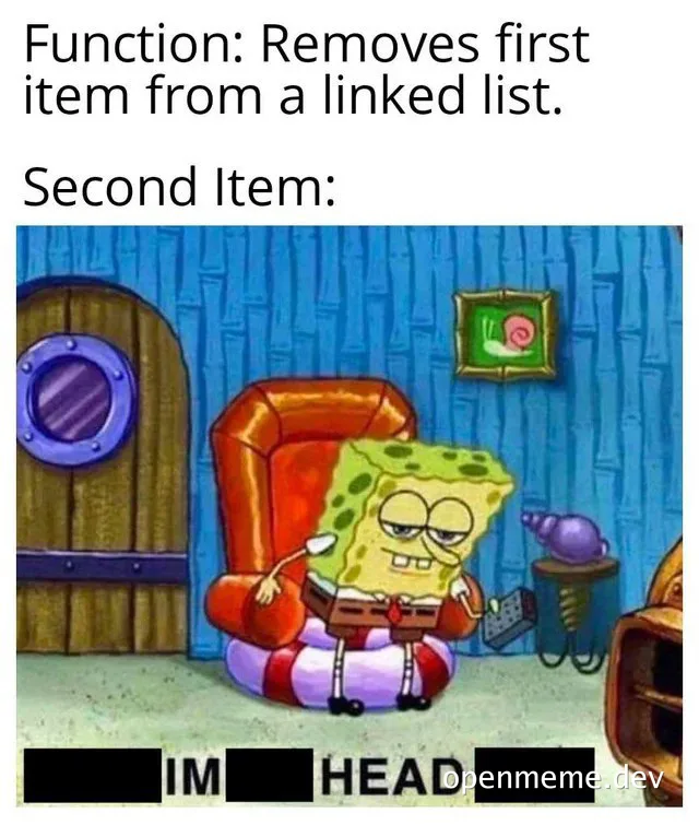 SpongeBob SquarePants sitting on an inflatable ring with a displeased expression, labeled 'IM HEAD'