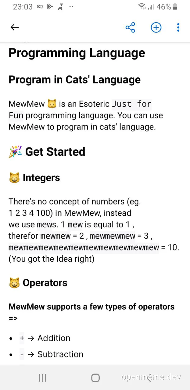 mewmew programming language meme