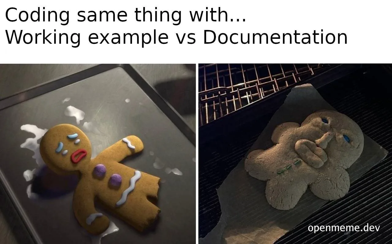 Coding same thing with... Working example vs Documentation