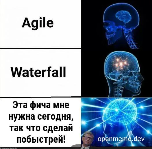 Agile vs Waterfall meme with brain scans