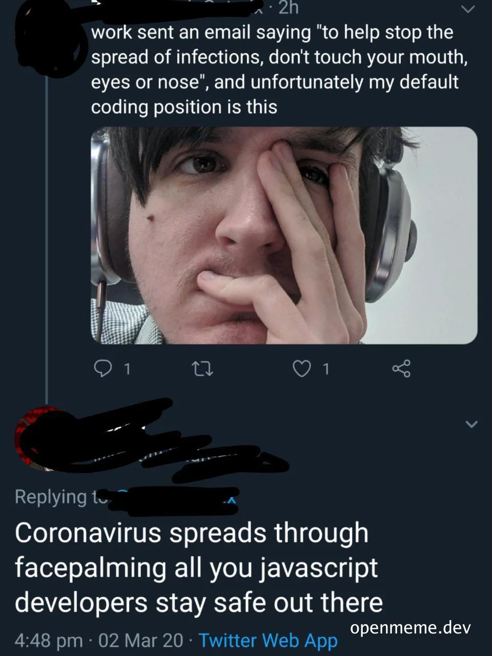 man facepalming with hand on nose and mouth