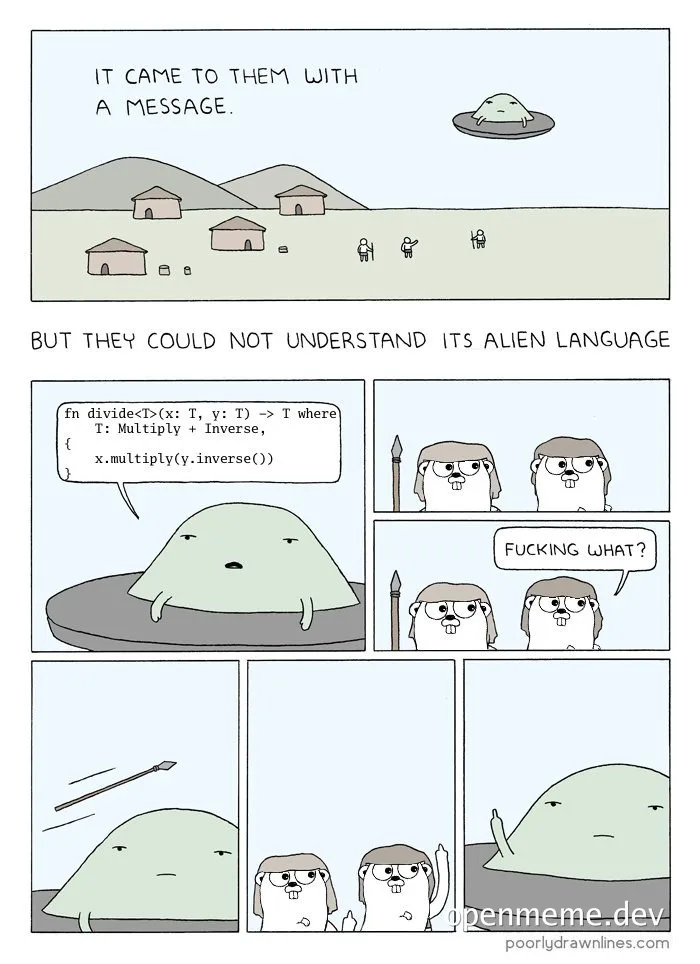 Alien tries to communicate with humans using code but they don't understand