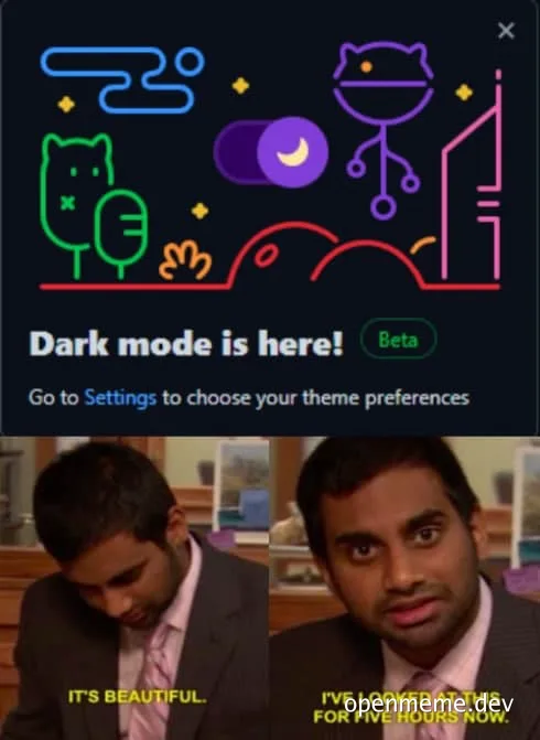 The Office character reacts to dark mode beta announcement