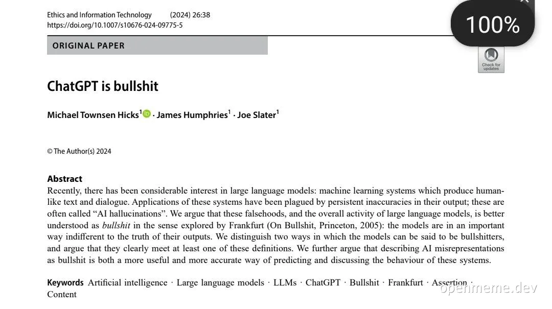 ChatGPT is bullshit academic paper meme