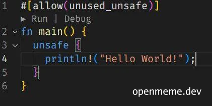Hello World on Rust code screenshot