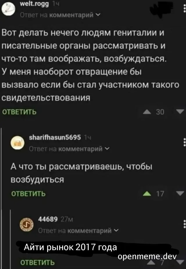 Screenshot of a Russian comment section discussing the IT market of 2017 with a humorous tone.