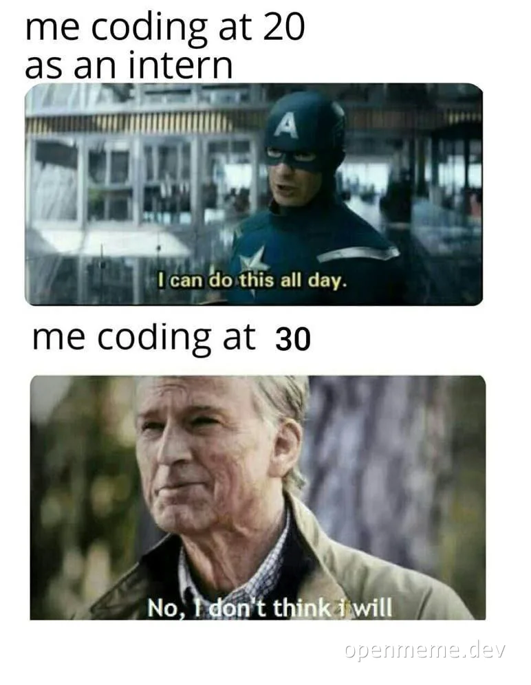 meme about coder attitude change with age