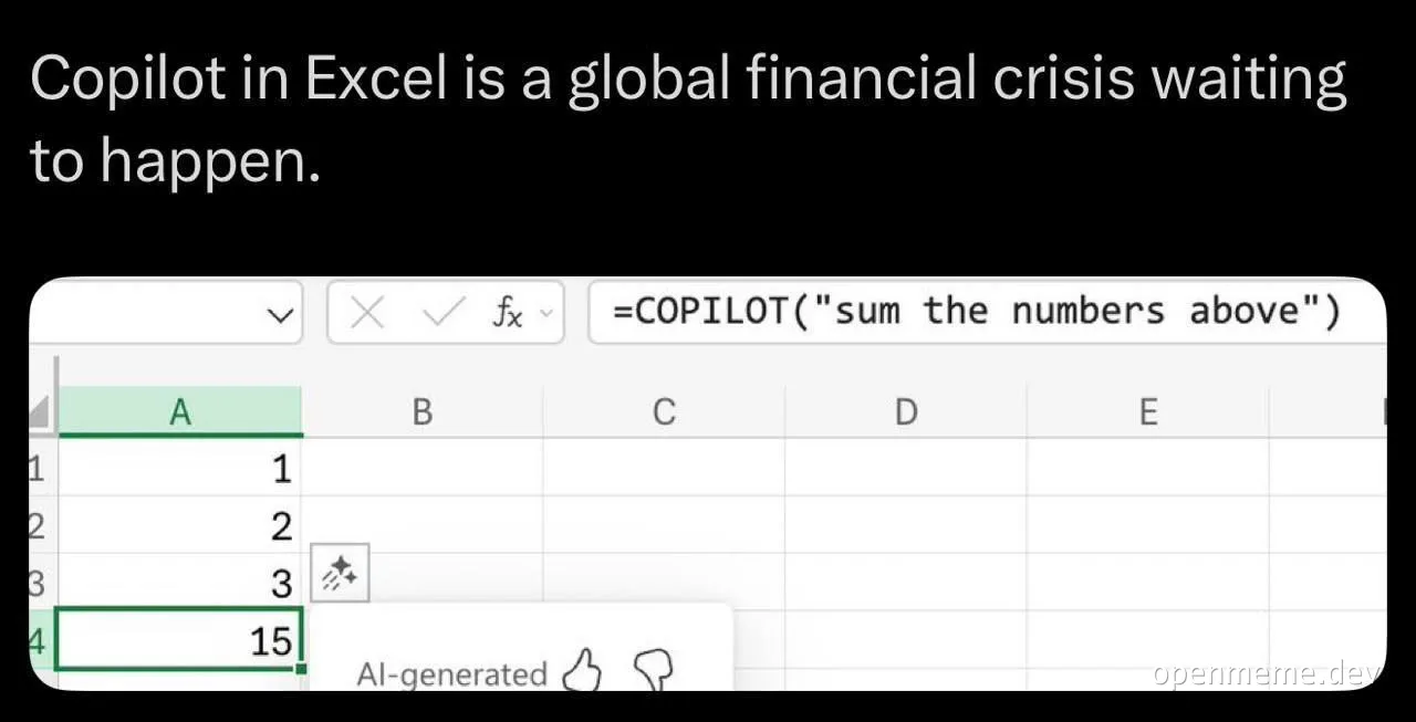 Copilot in Excel is a global financial crisis waiting to happen meme