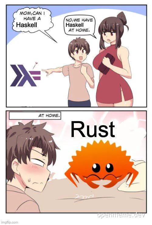Haskell vs Rust programming meme