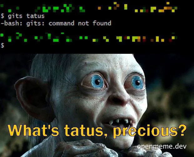 Gollum from Lord of the Rings with a confused expression and code error message
