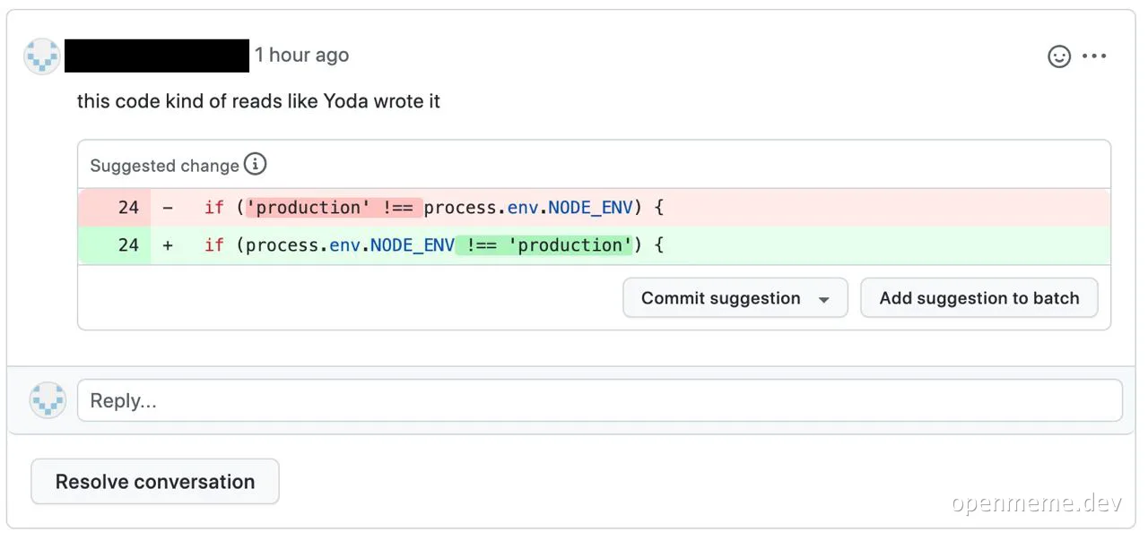 Code review with Yoda comment