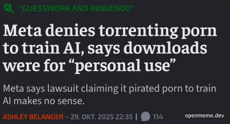 Meta denies torrenting porn to train AI, says downloads were for 'personal use'