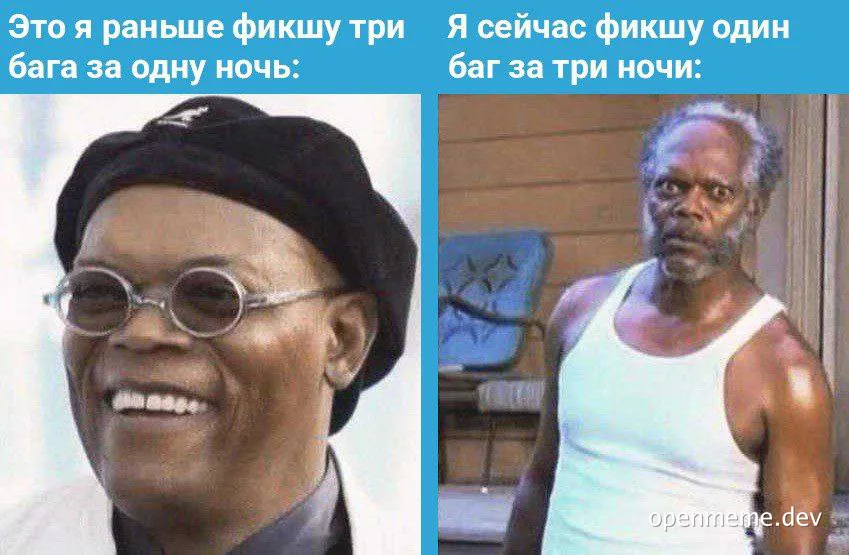 Two images of a man, one smiling and one looking tired