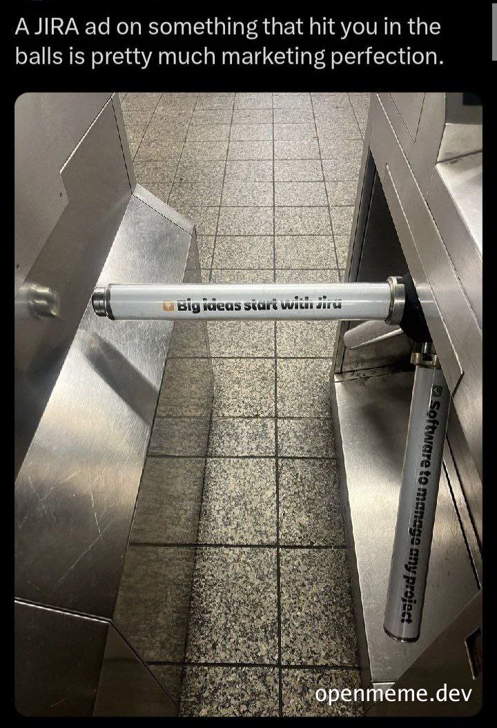 JIRA ad on a protective pipe cover in a doorway with the text 'Big ideas start with Jira'