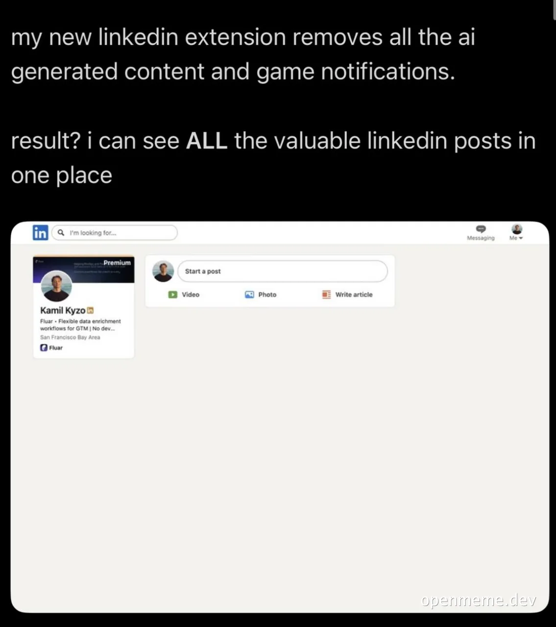 Linkedin extension removes AI generated content and game notifications