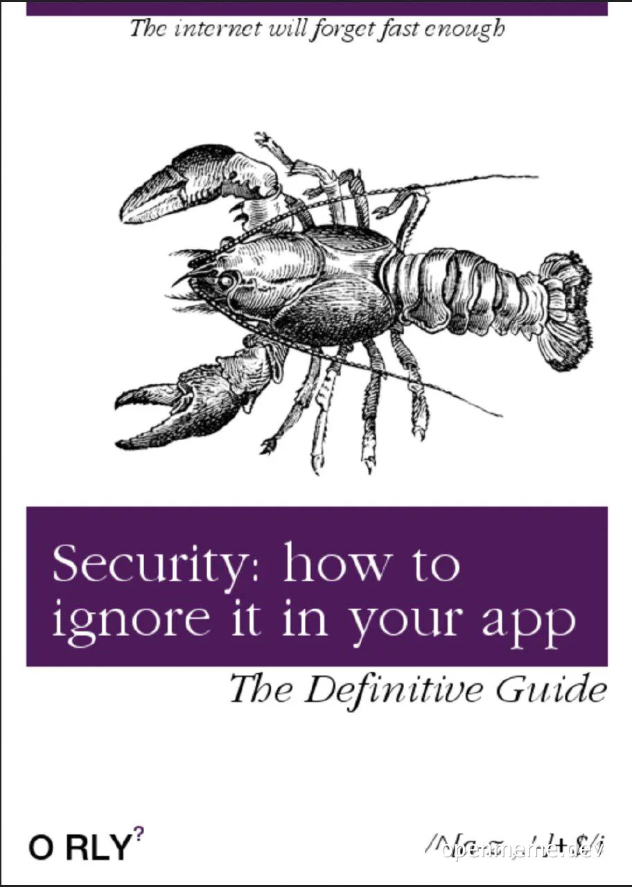 a book cover with a lobster and the title 'Security: how to ignore it in your app'