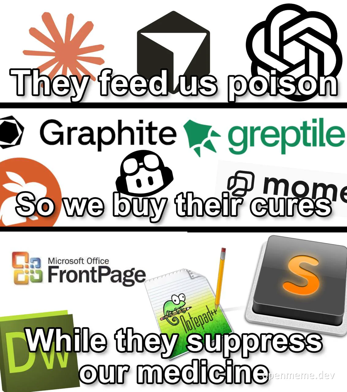 meme about software companies and their products