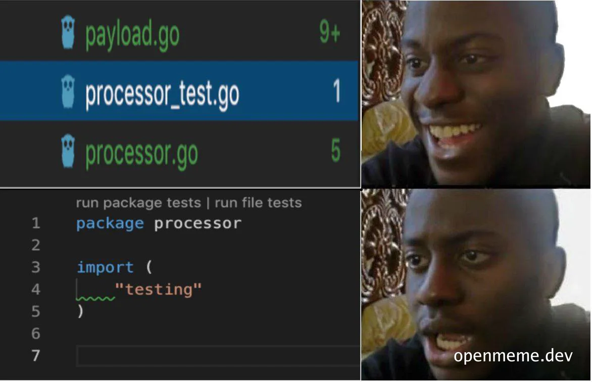 Smiling man looking at code with pleased expression