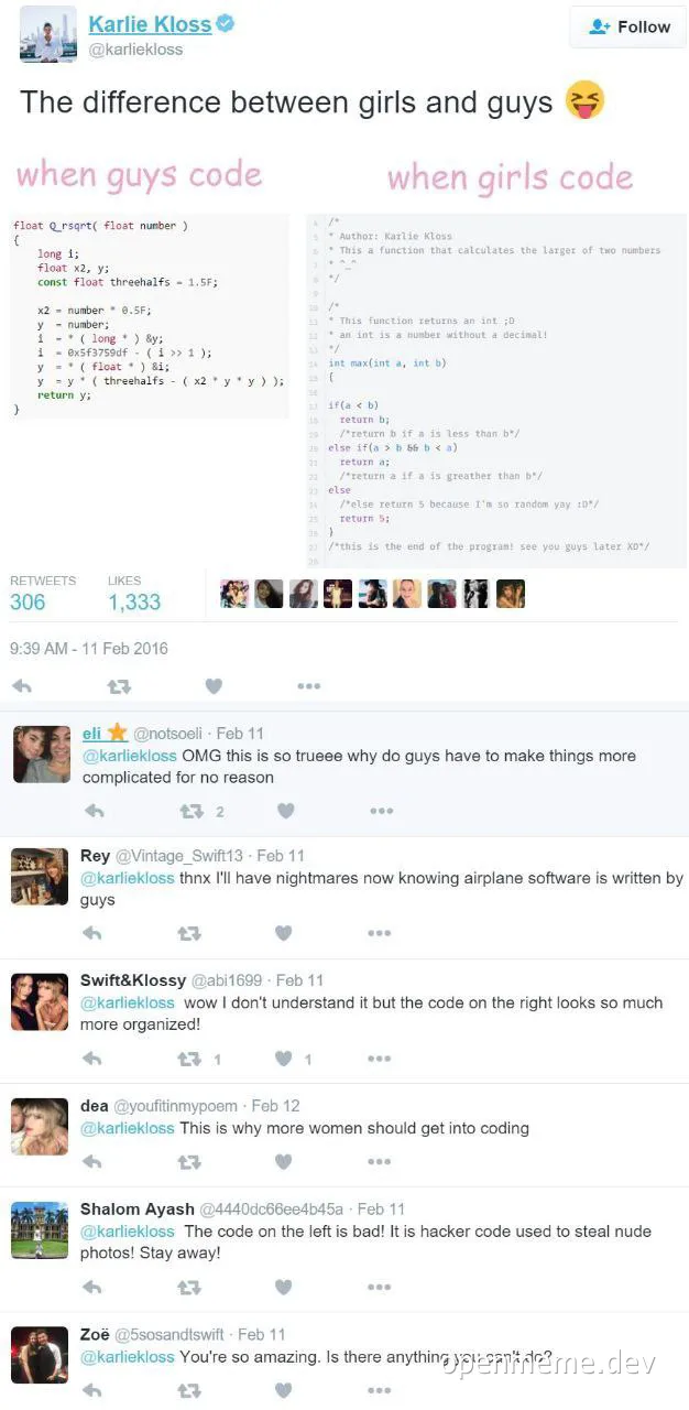 The difference between girls and guys when coding