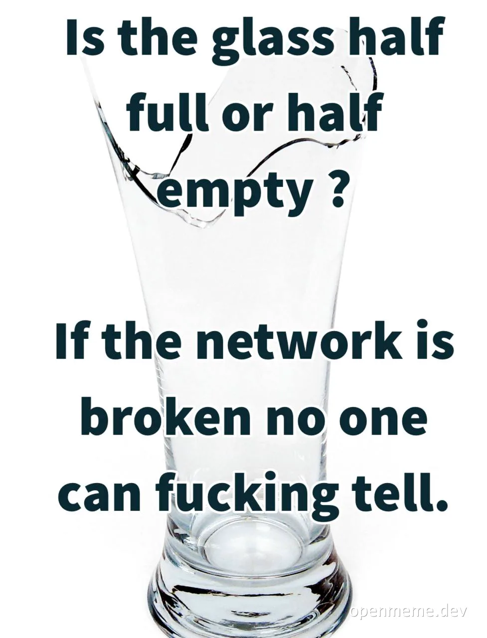 a broken glass with a caption about a network issue