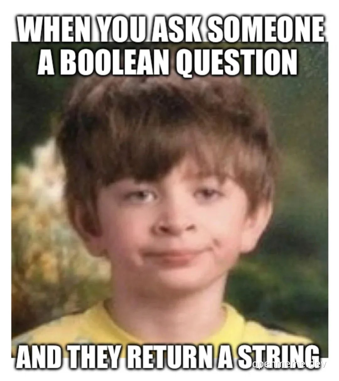 smiling boy with caption about boolean question