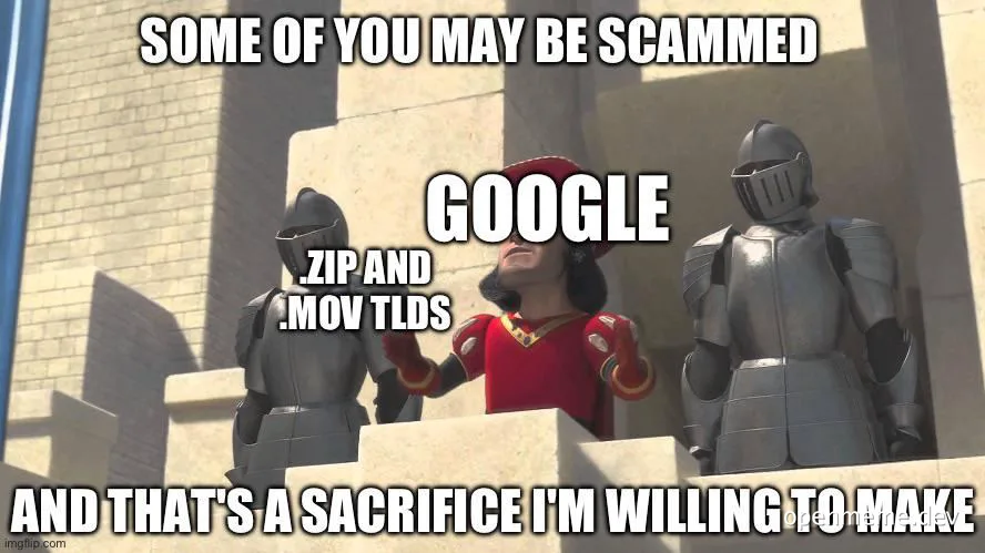 Google knight meme about .zip and .mov tlds
