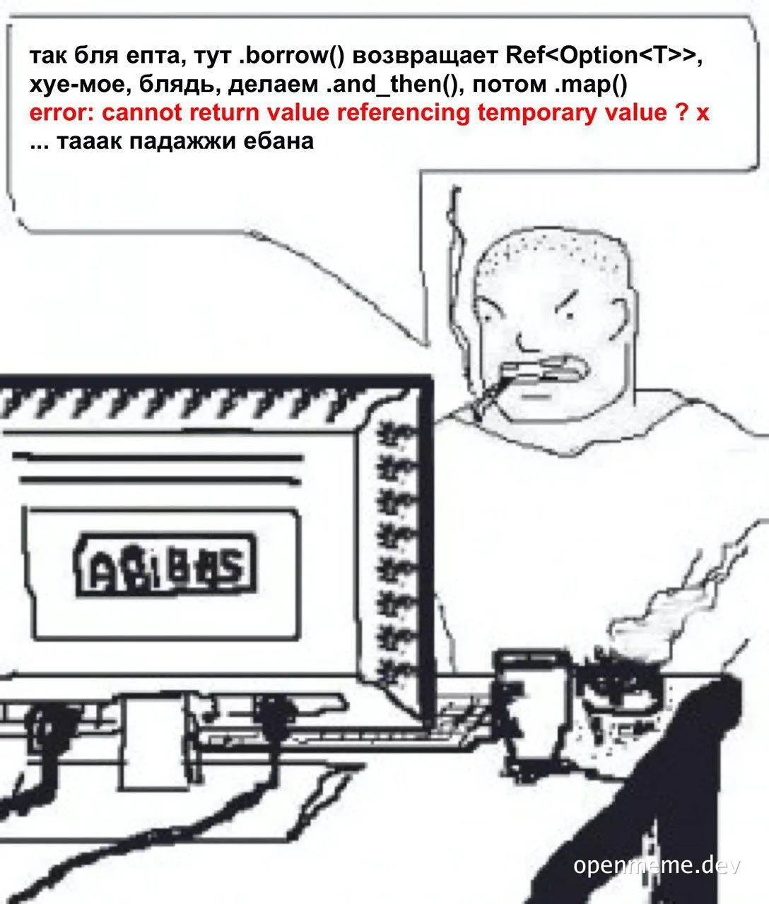 programmer frustrated with borrow checker error