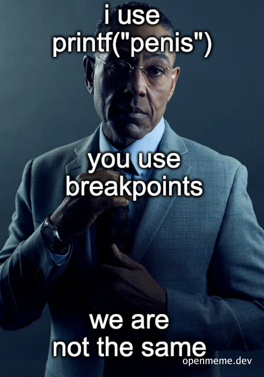 humorous image of a man in a suit with text overlay comparing coding practices