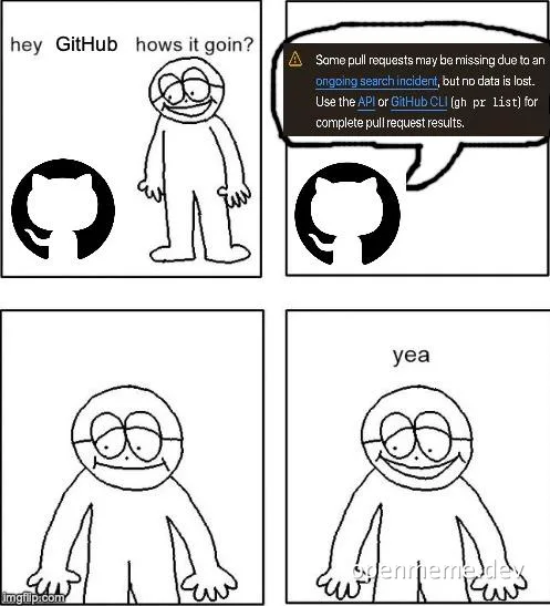 GitHub pull request search incident meme